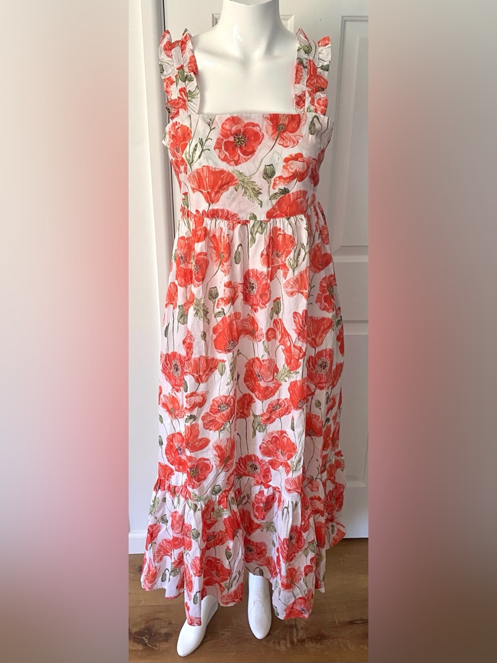 NWT  The lazy poet Red Poppy Print Maxi gorgeous vacation/ summer Dress .100%cot
